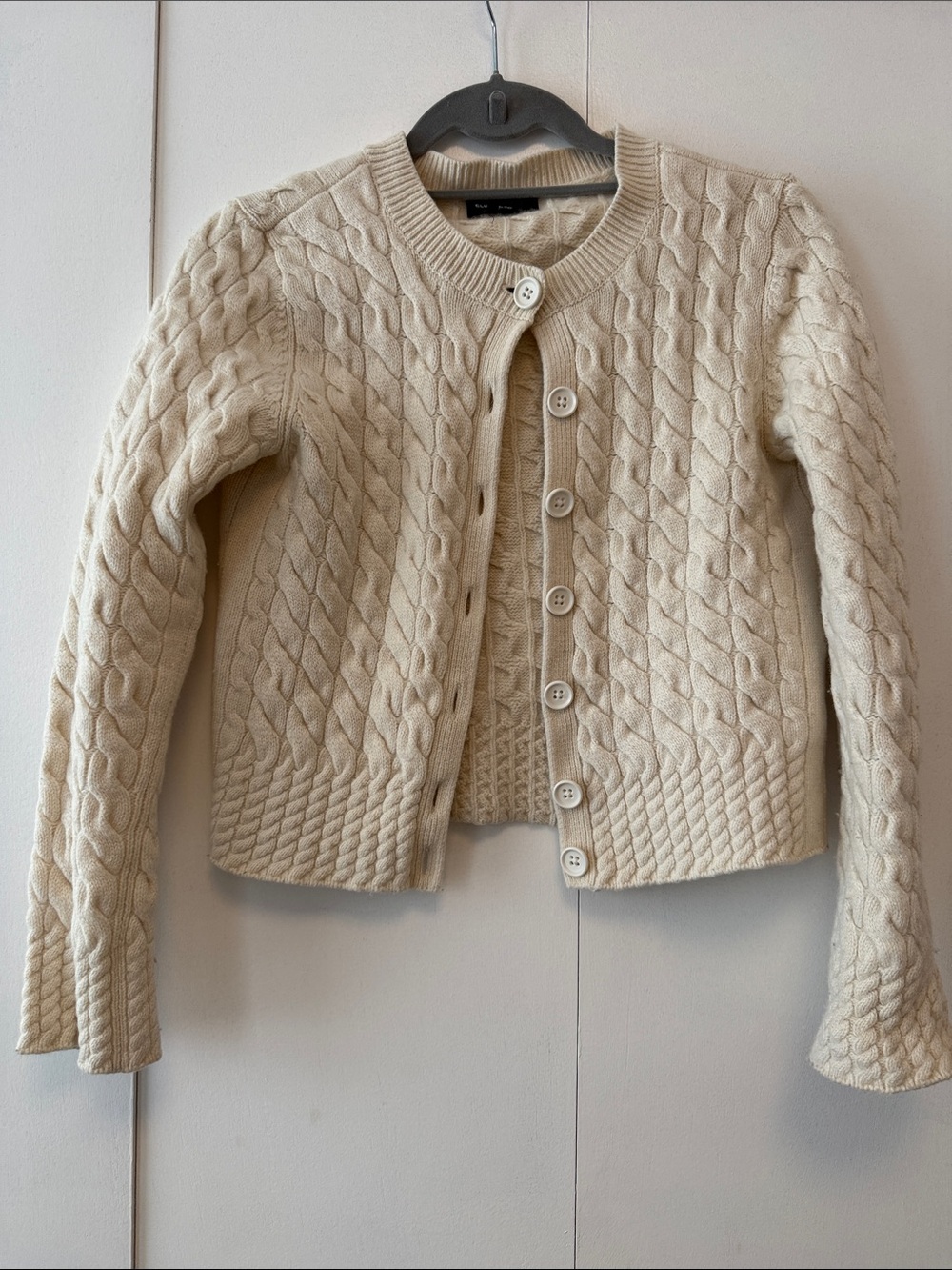 Club Monaco Cream Cable-Knit Button Cardigan